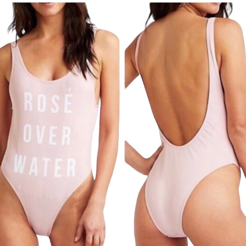 HOT KISS ROSE OVER WATER Blush Pink 1 Pc SwimSuit Sz L